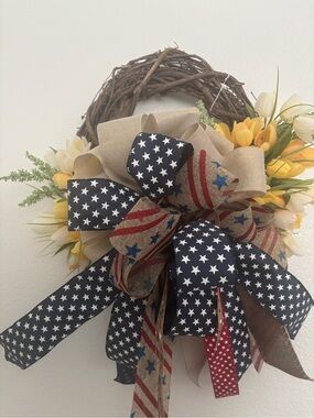 Patriotic Americana Summer 250th Wreath Yellow Tulip Florals NEW ITEM Final Sale